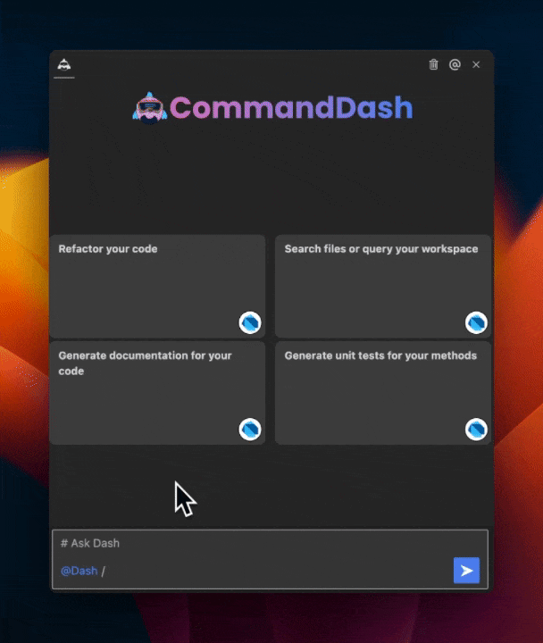 Gif showing the usage of a Langchain agent in CommandDash