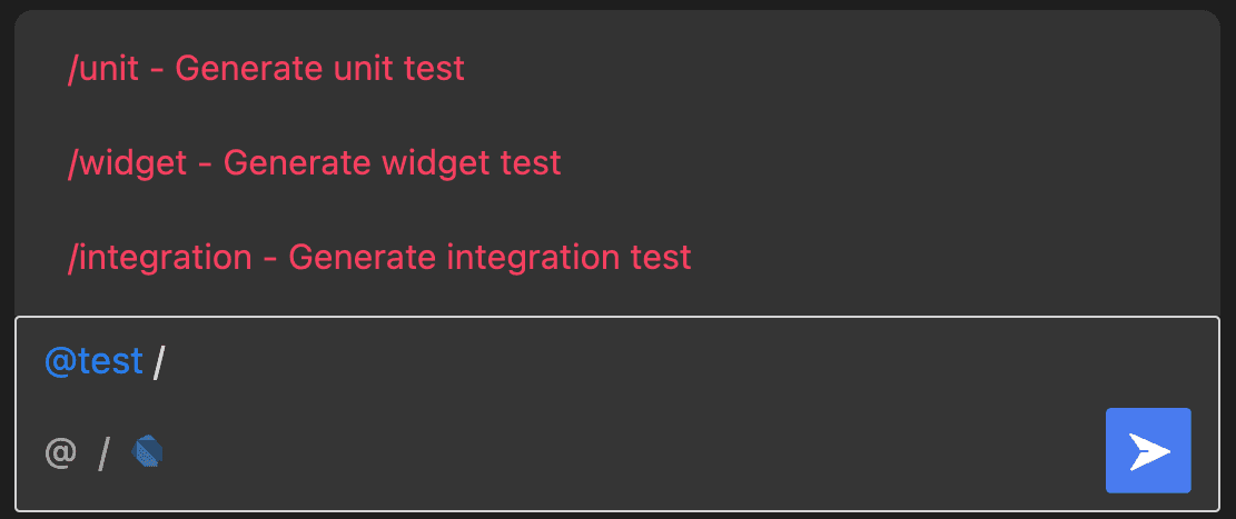 Available commands within @test agent